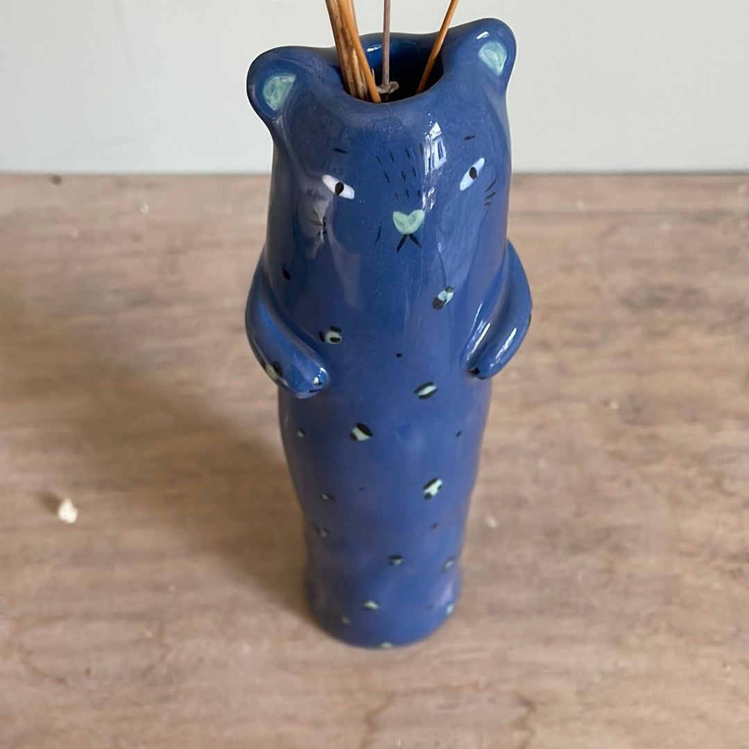 Soliflore panthère bleue vase en céramique émaillé