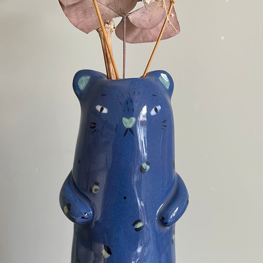 Soliflore panthère bleue vase en céramique émaillé