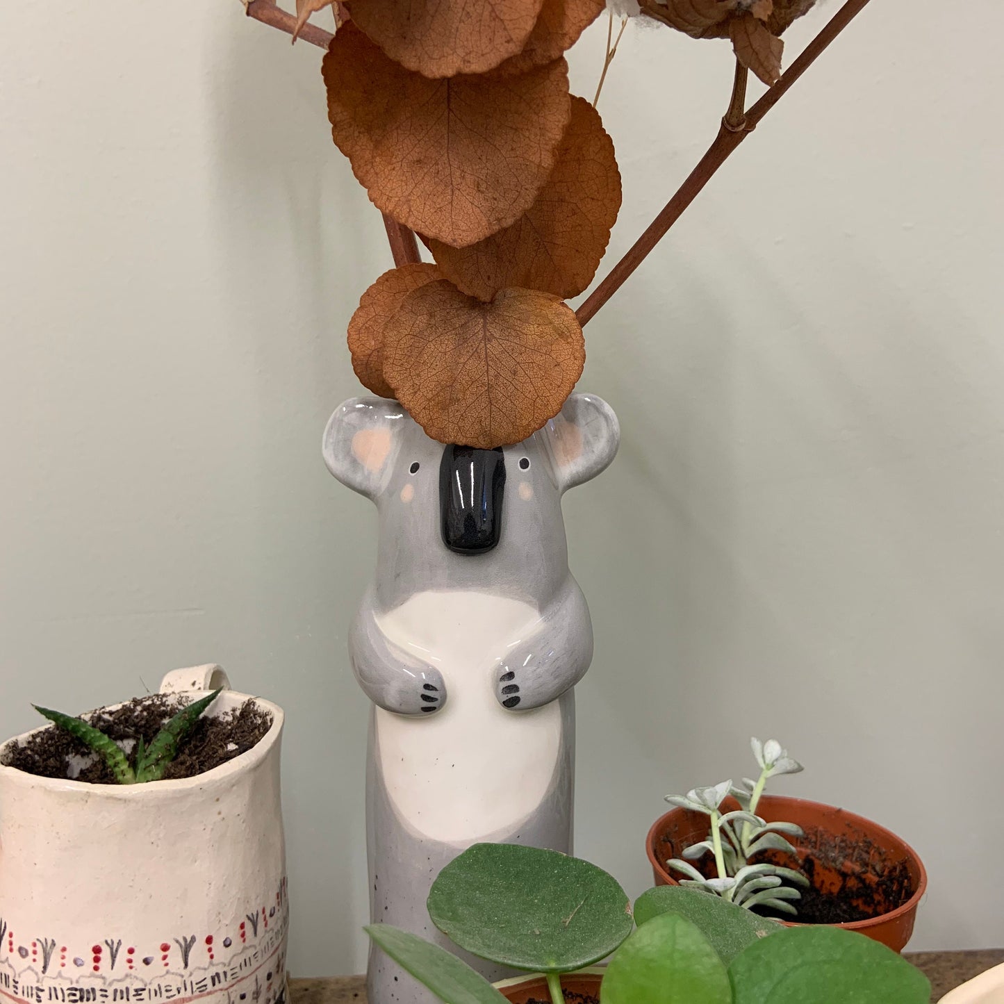 Soliflore koala in ceramic glazed vase