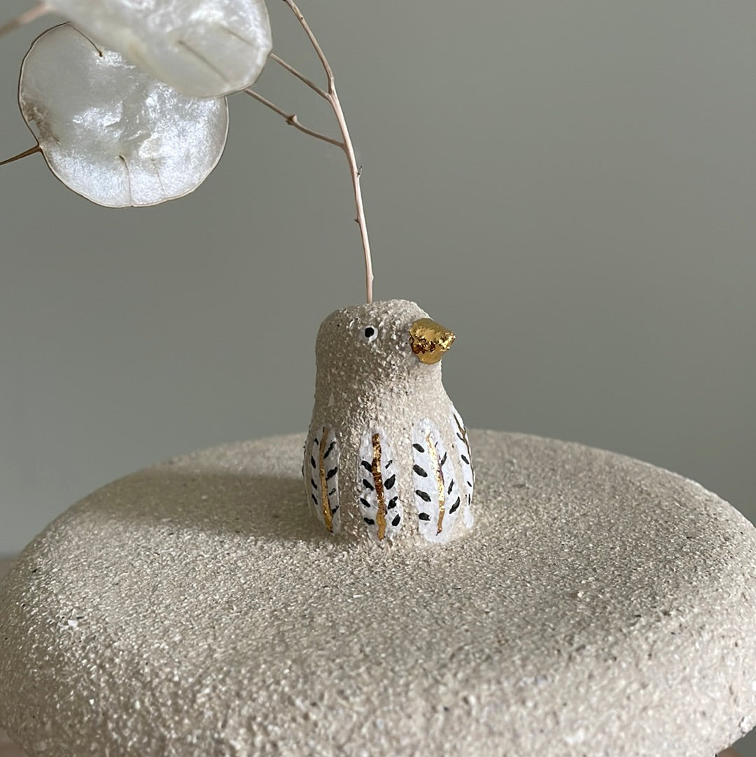 Pot à l’oiseau en céramique - grès & or