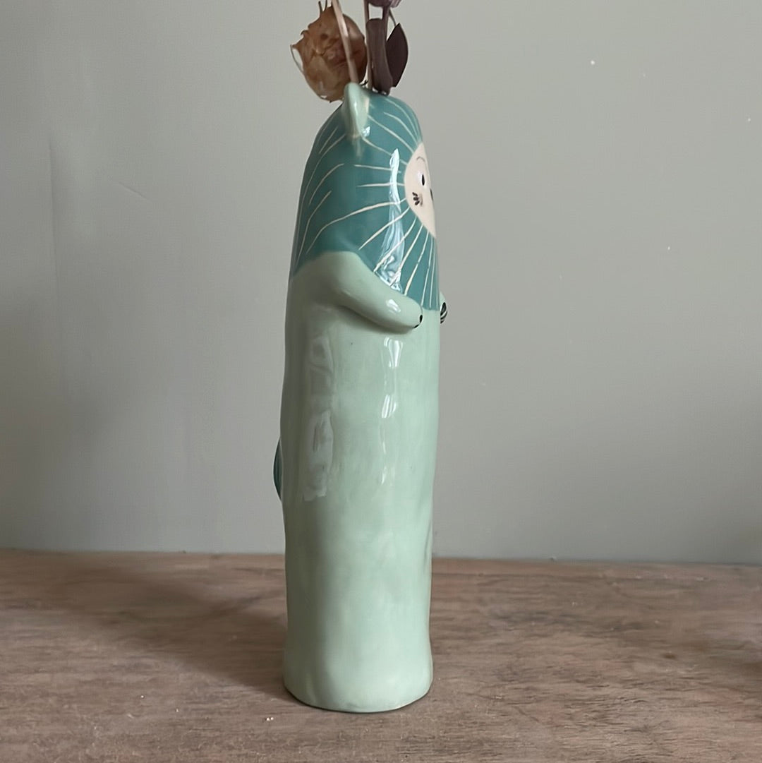 Soliflore lion en céramique vase émaillé