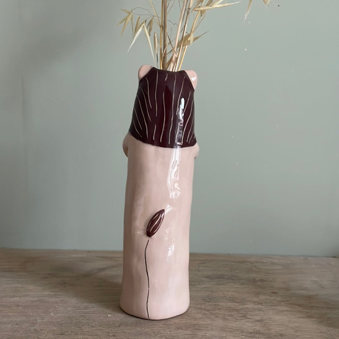 Soliflore lion rose en céramique vase émaillé