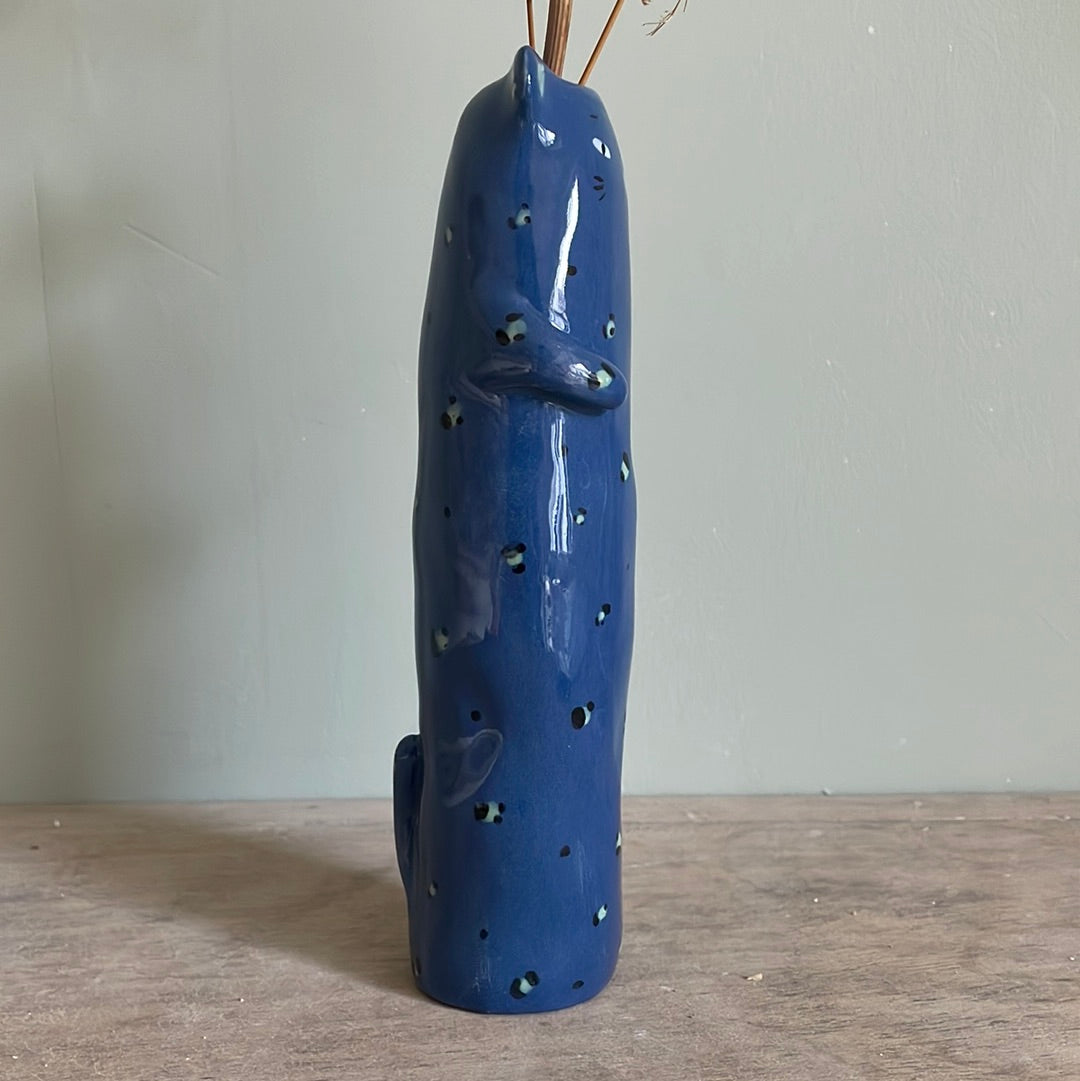 Soliflore panthère bleue vase en céramique émaillé