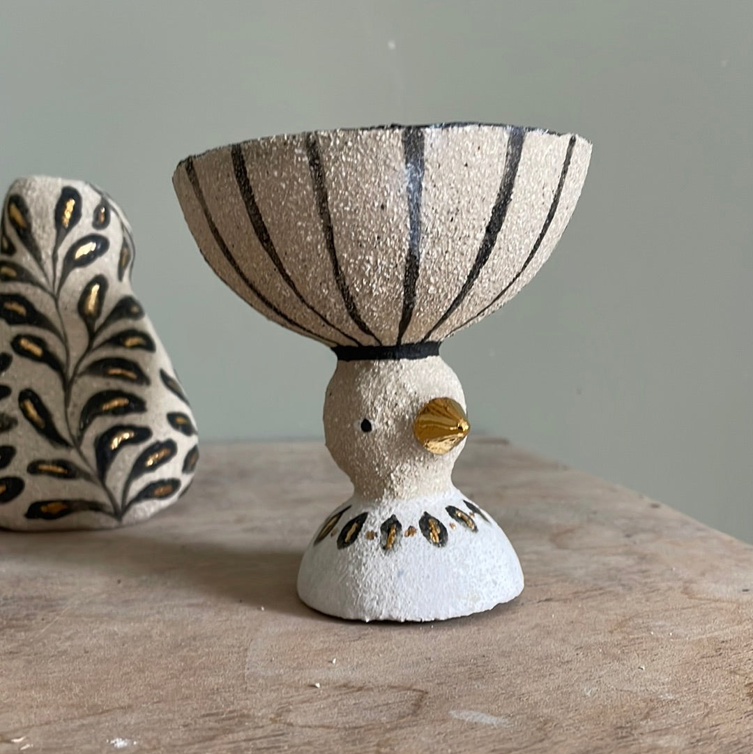 Flacon oiseau céleste en céramique - grès & or