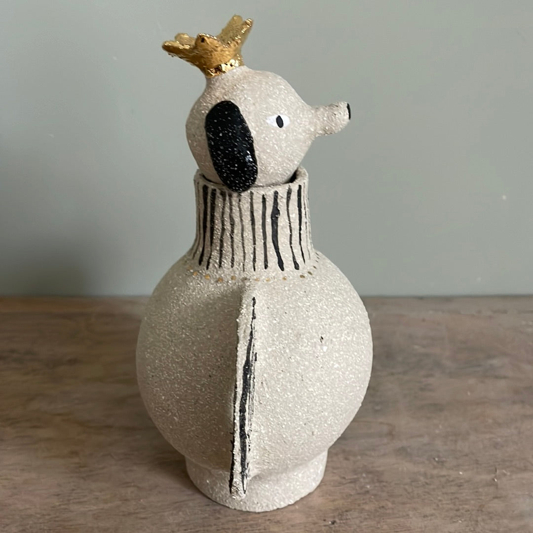 Flacon au chien couronné en céramique - grès & or
