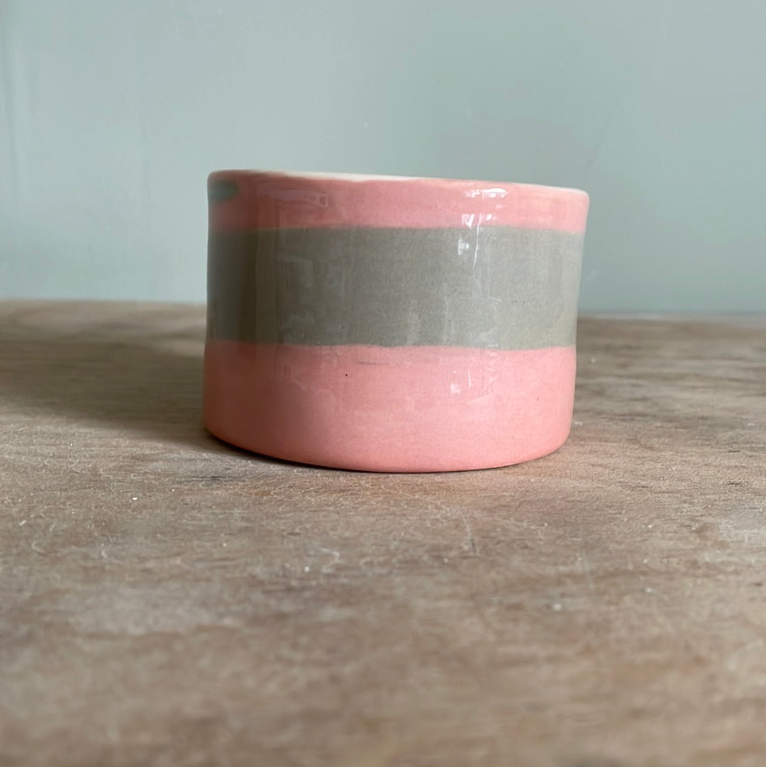 Mini pink and white ceramic ear cup