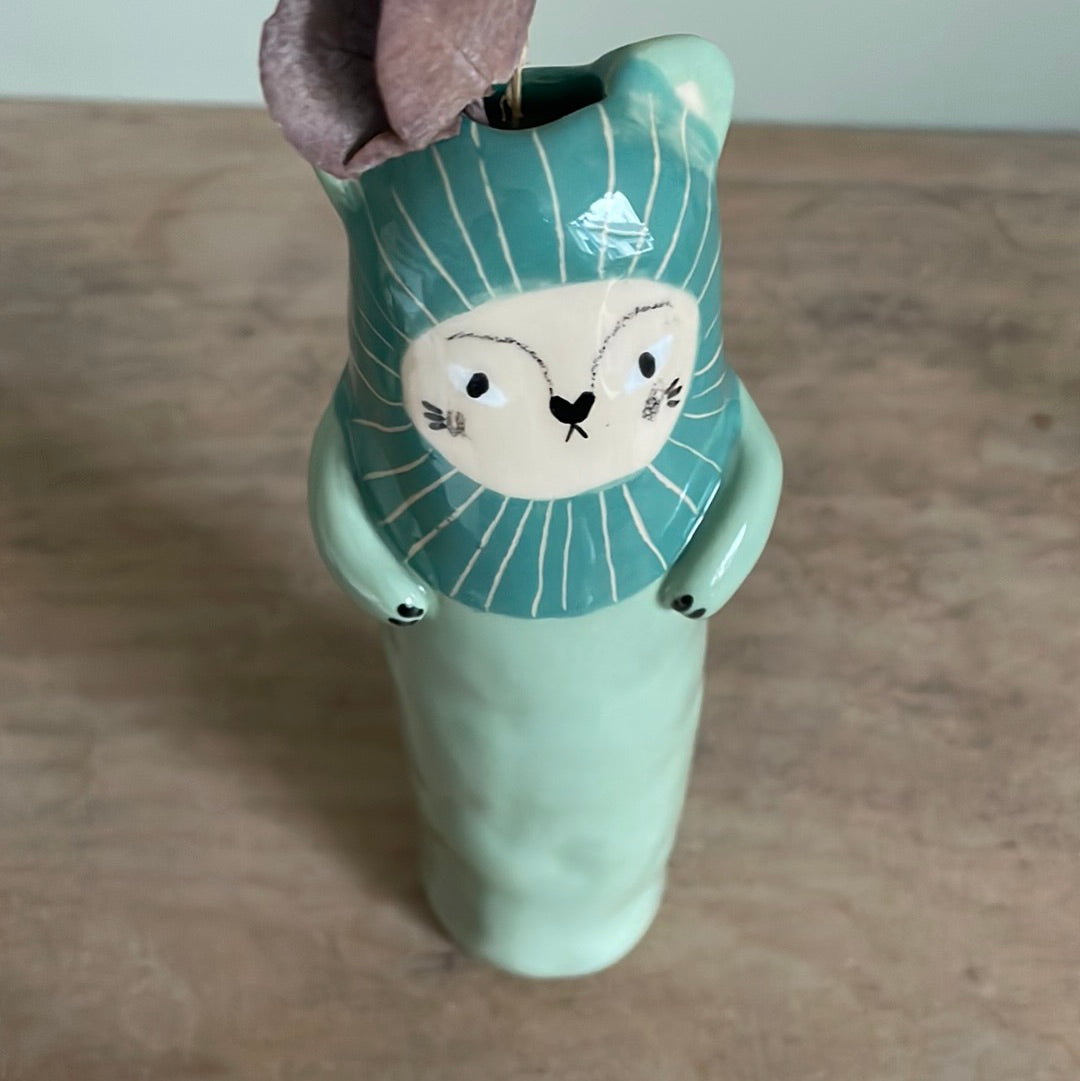 Soliflore lion en céramique vase émaillé