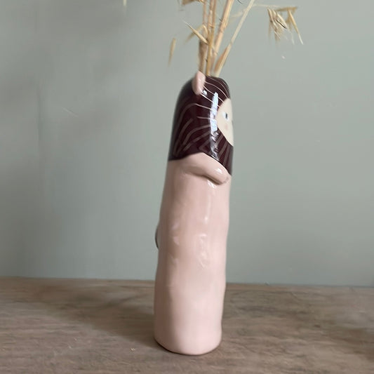 Soliflore lion rose en céramique vase émaillé