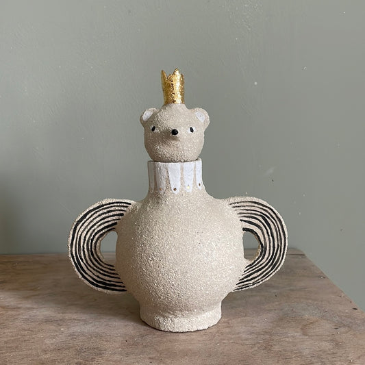 Flacon ours roi en céramique - grès & or
