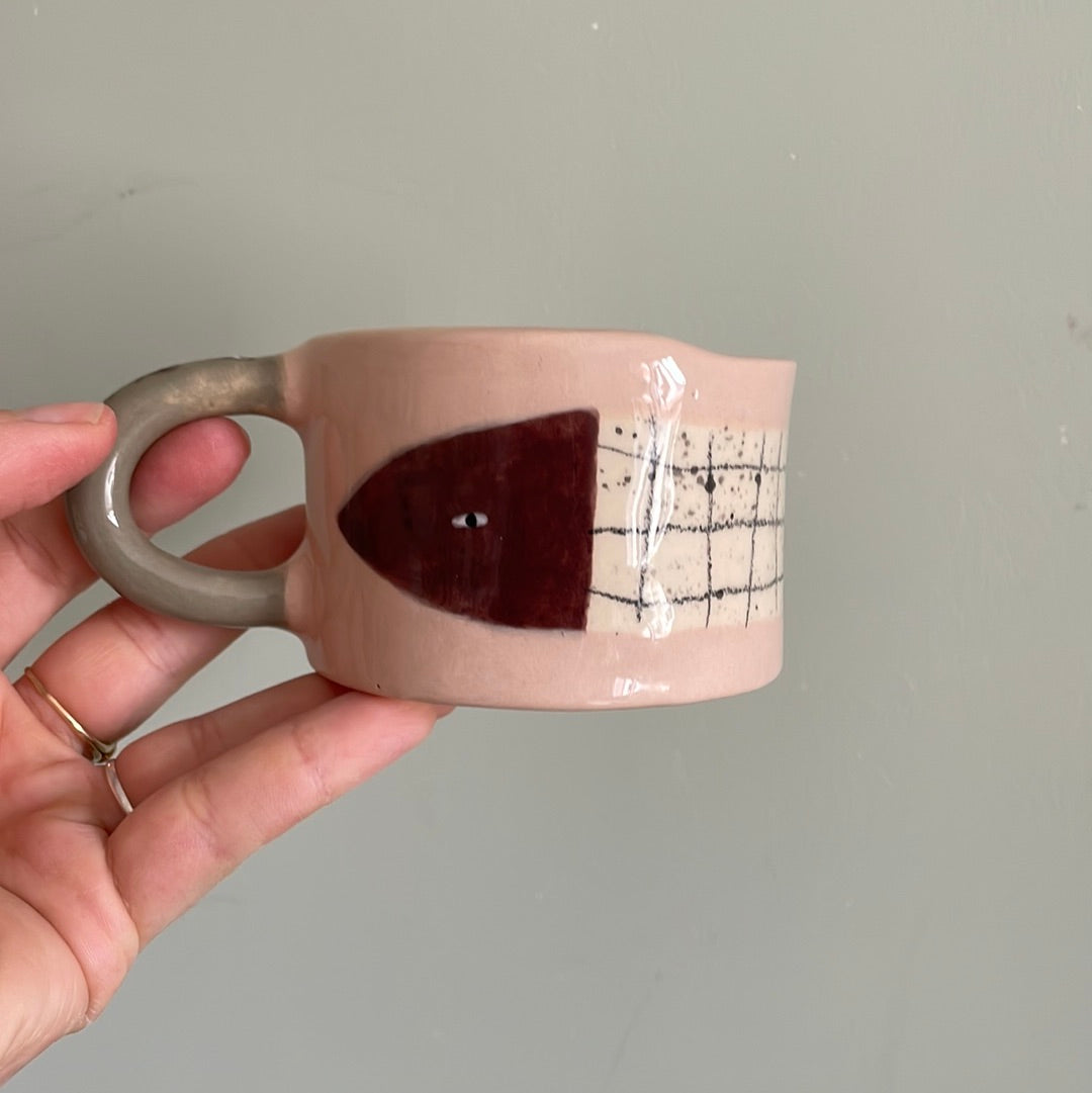 Mini pink and white ceramic ear cup
