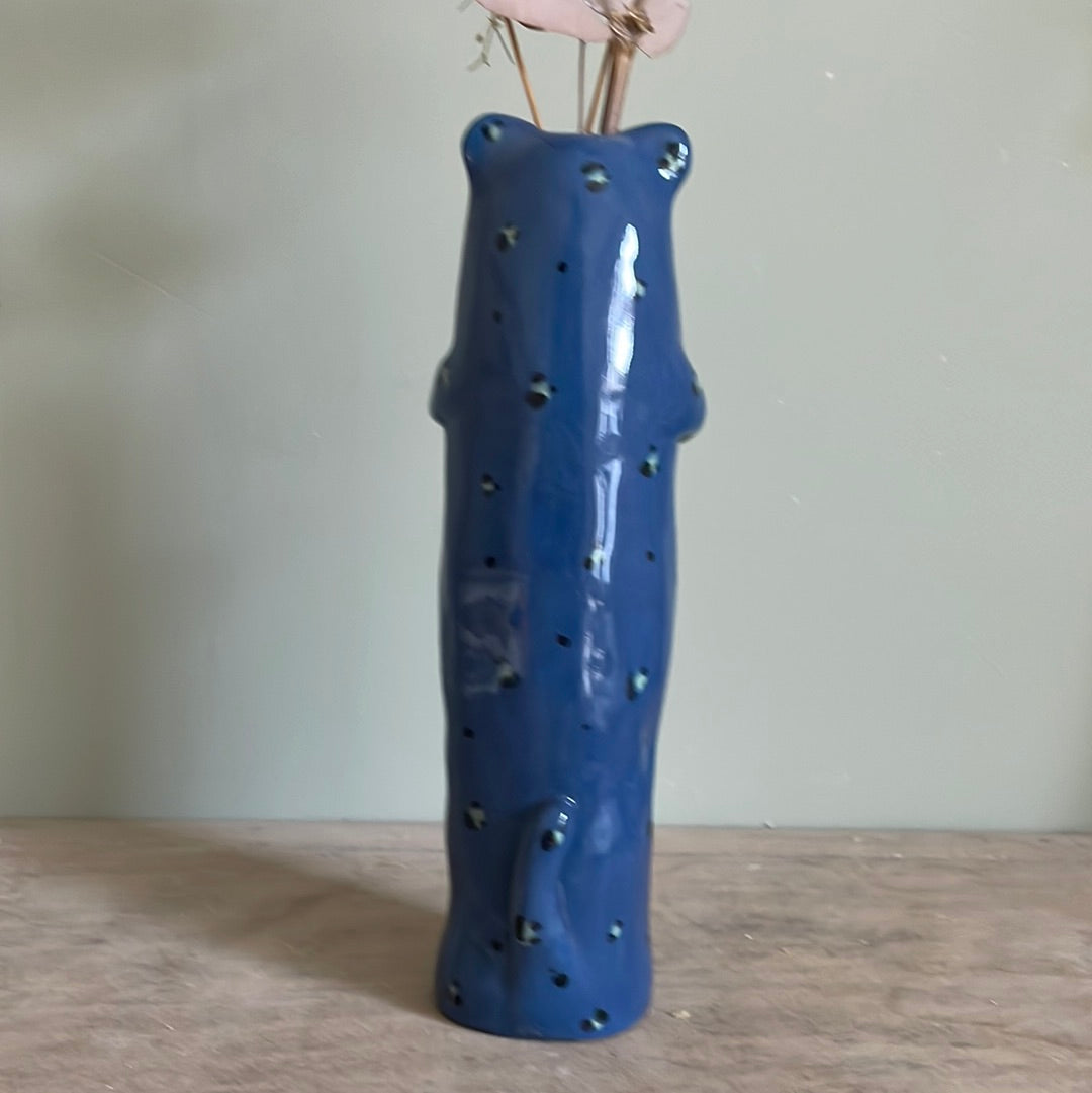Soliflore panthère bleue vase en céramique émaillé