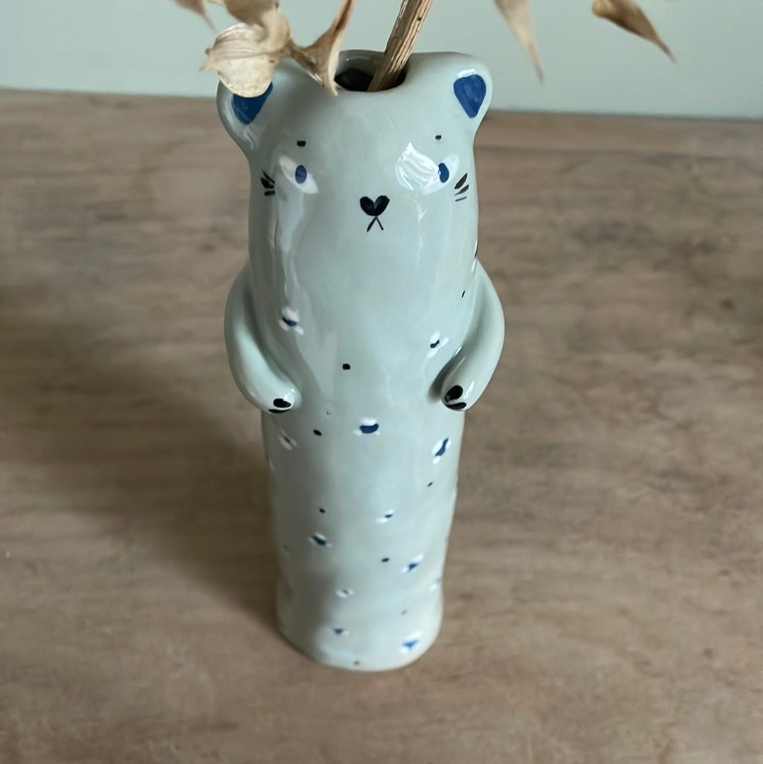 Soliflore panthère bleue vase en céramique émaillé