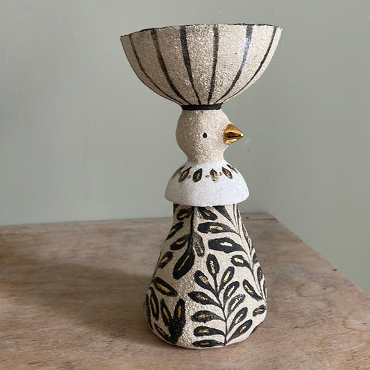 Flacon oiseau céleste en céramique - grès & or