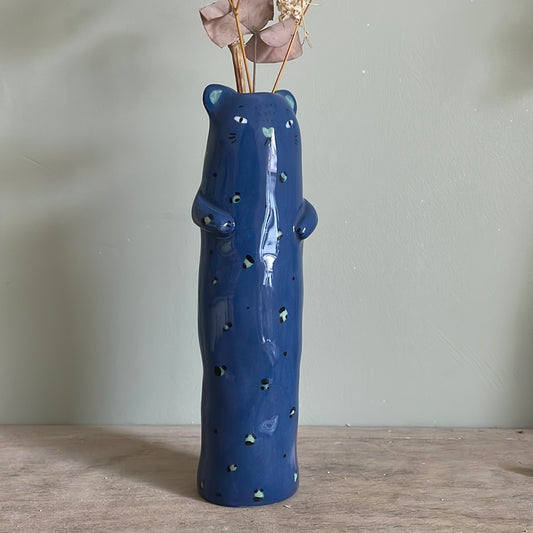 Soliflore panthère bleue vase en céramique émaillé