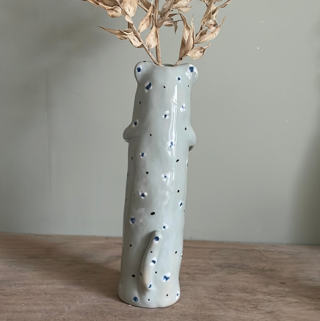 Soliflore panthère bleue vase en céramique émaillé