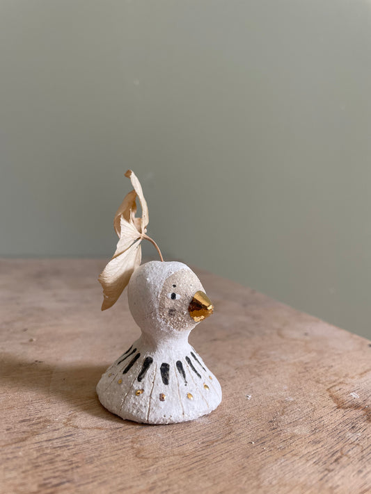 Mini buste oiseau en grès et or