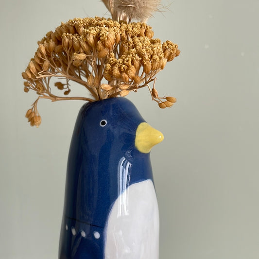 Soliflore oiseau bleu cobalt en céramique vase émaillé