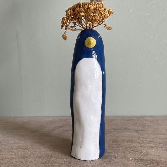 Soliflore oiseau bleu cobalt en céramique vase émaillé