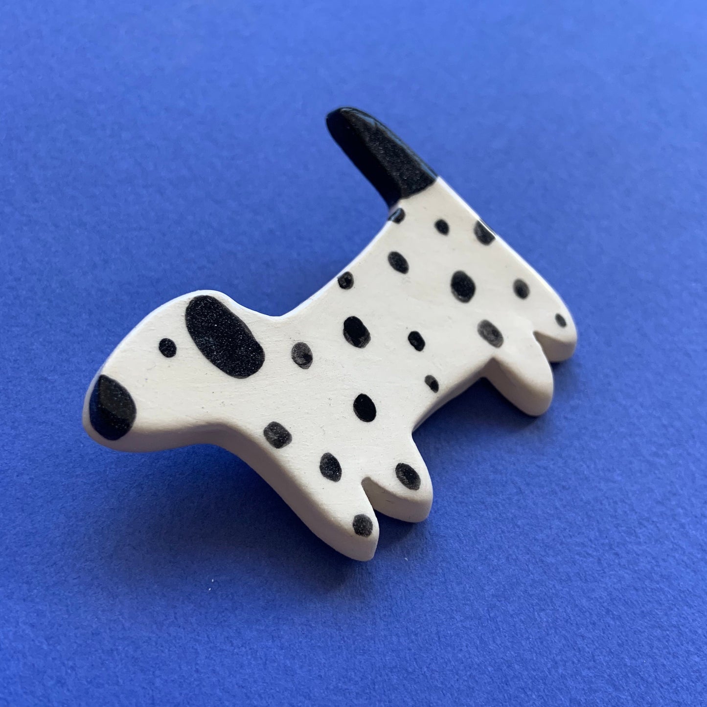Glazed ceramic Dalmatian dog brooch